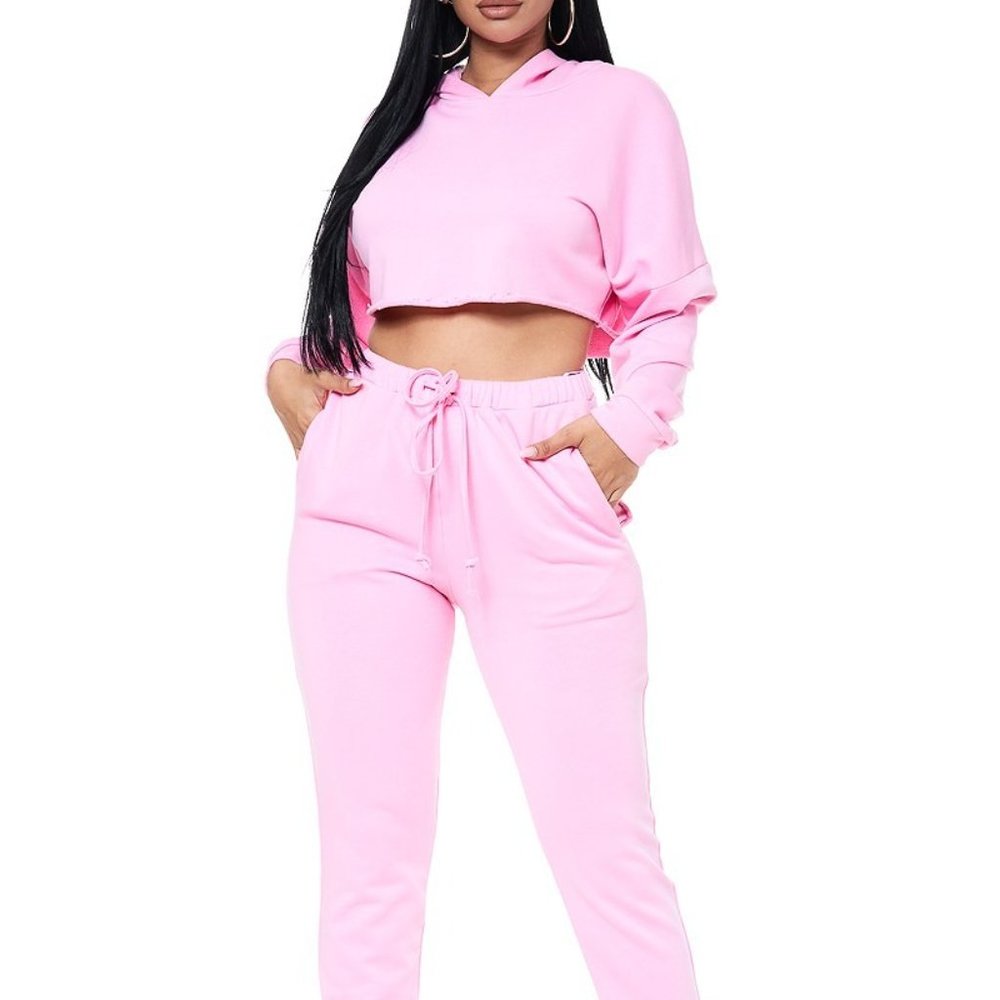 Pink Hoodie Sweatpants Tracksuit Set - Picture 1 of 11